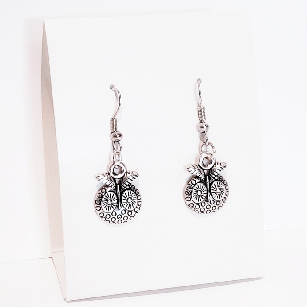 N. Silver Owl French Hook Earrings